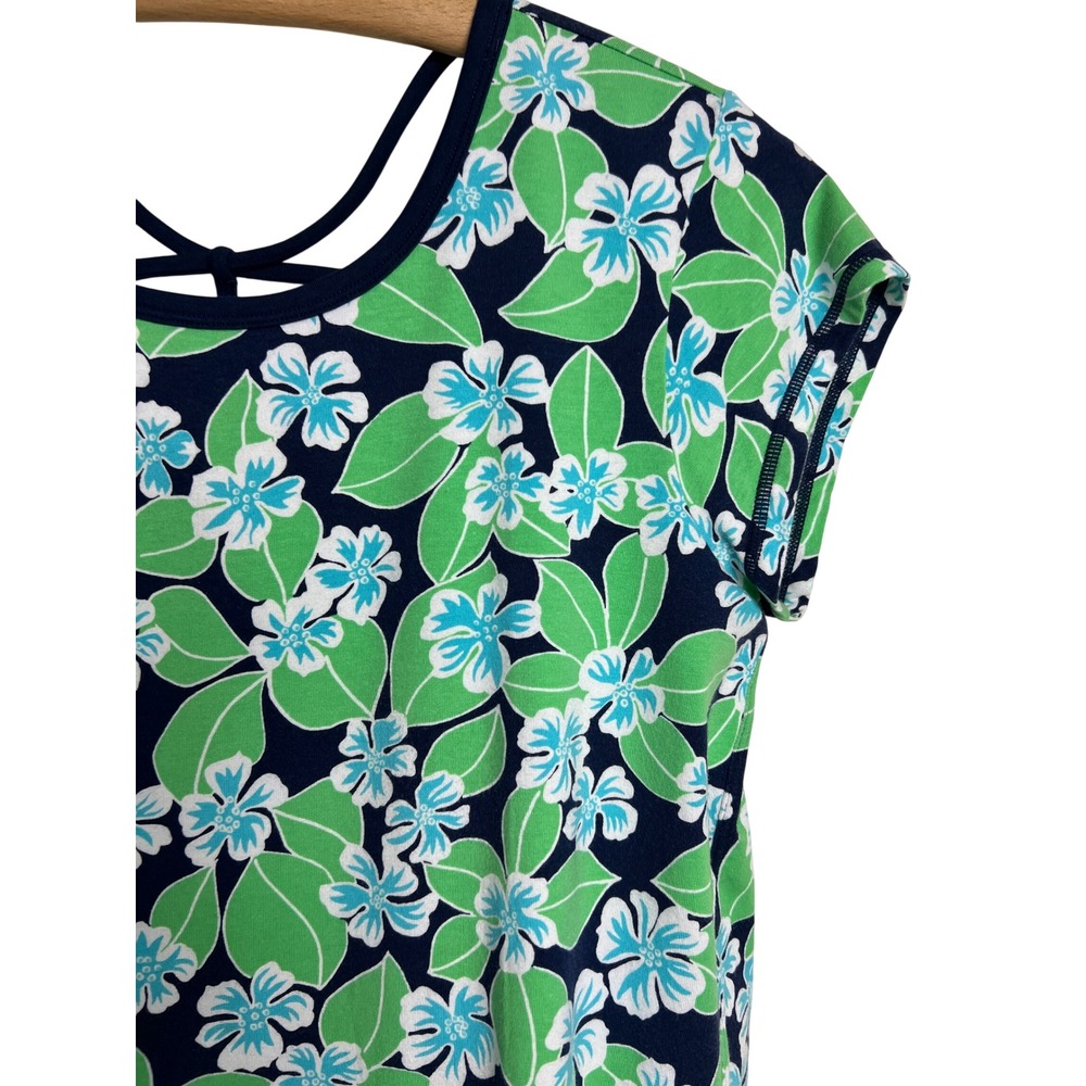 Talbots T by Talbots Top Womens MP Blue Green Floral Strappy Back Activewear E02 - Picture 8 of 14